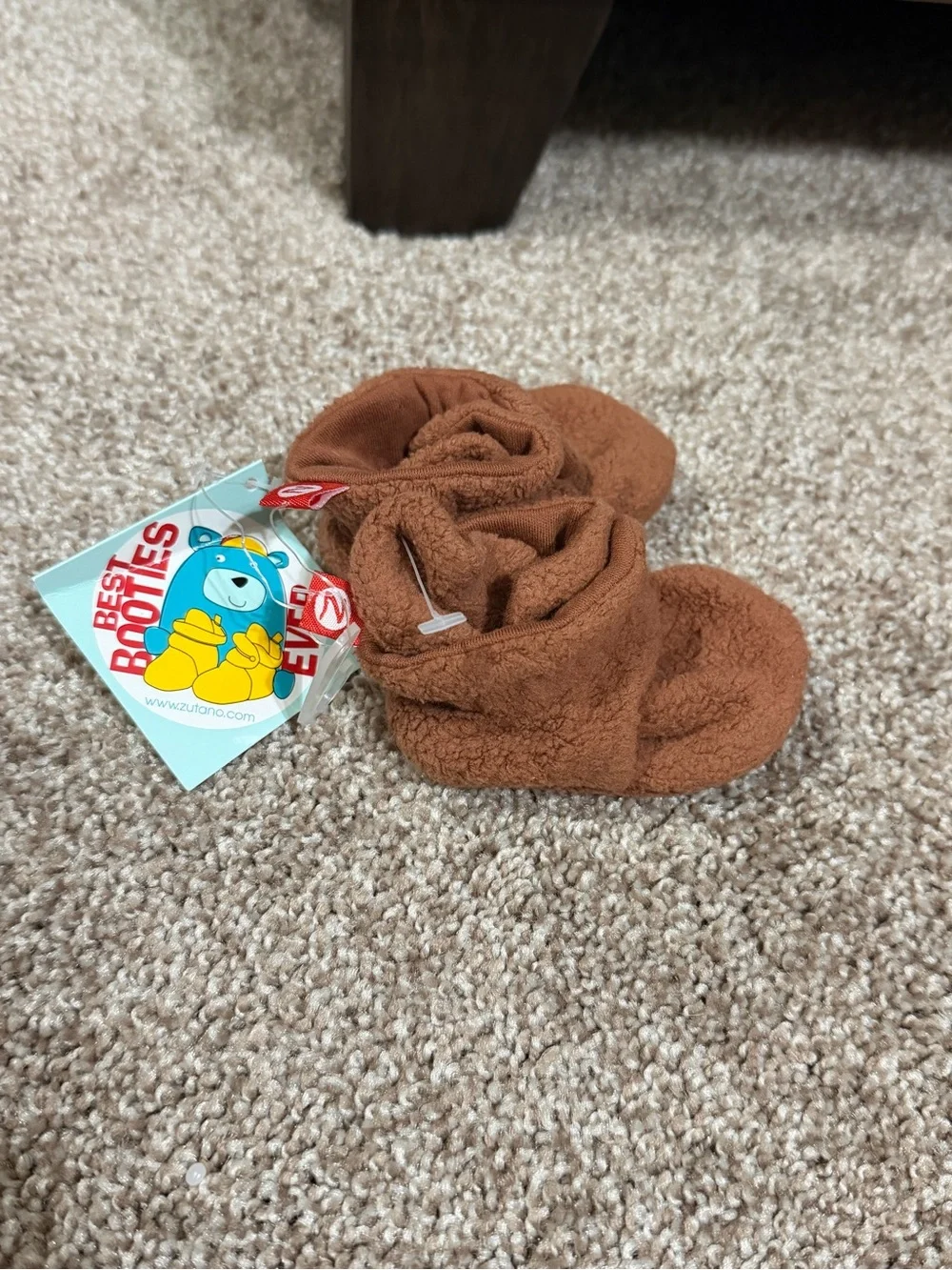 Zutano Brown Fleece Baby Booties size 3m